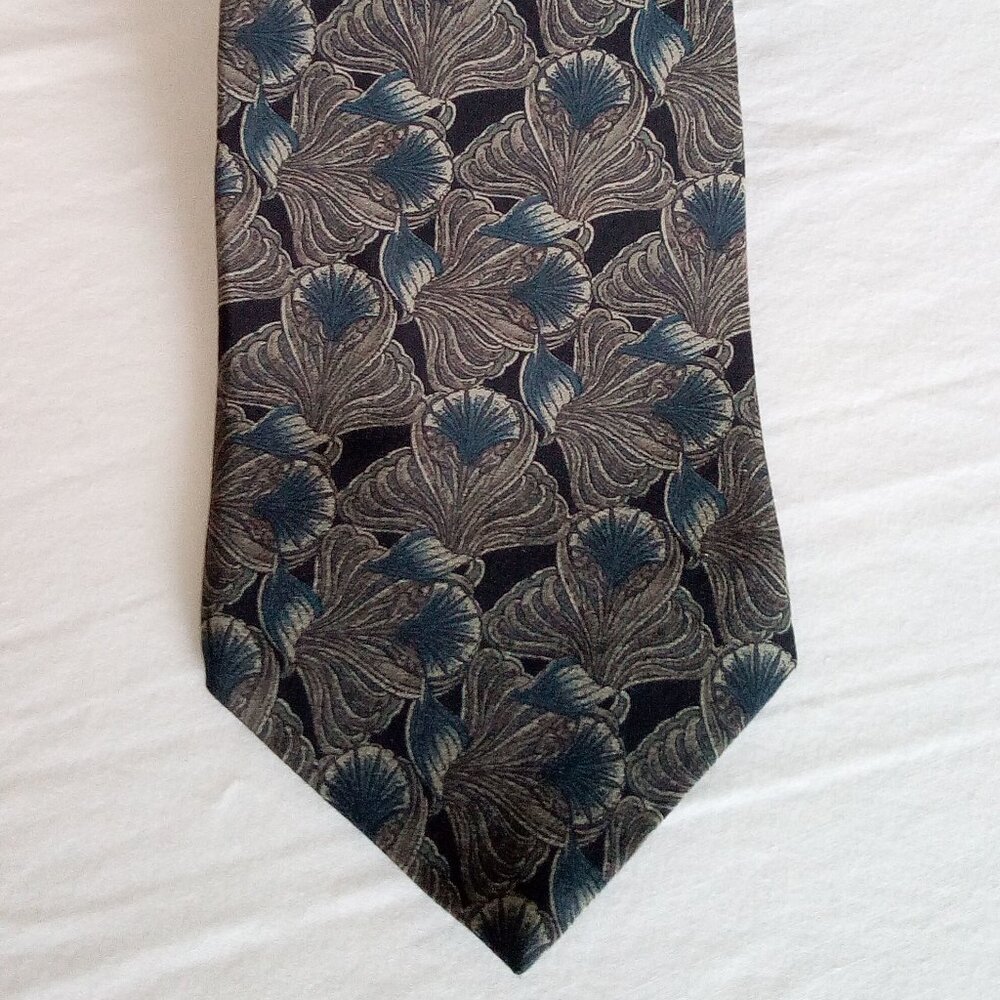 JONES NEW YORK 100% Silk Black Grey Teal Classic Floral Print Tie